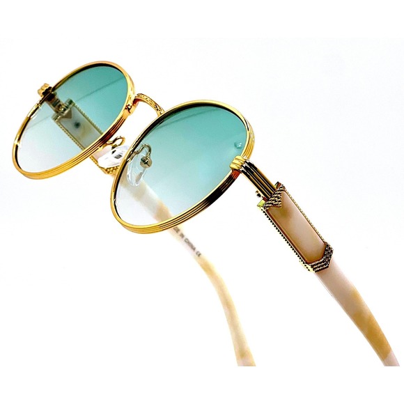 Mens CLASSY Green Lens Elegant Modern Retro Hip Hop SUN GLASSES Round Gold Frame - Picture 1 of 5